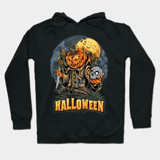 halloween scarecrow skull head pumpkins artwork Hoodie